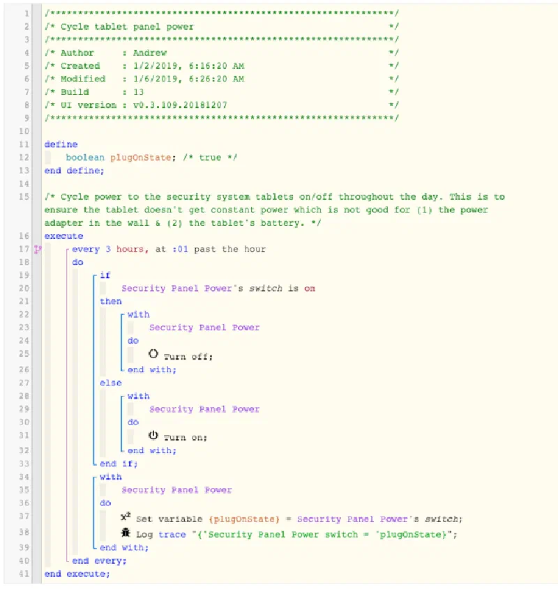 webCoRE workflow to power cycle tablets