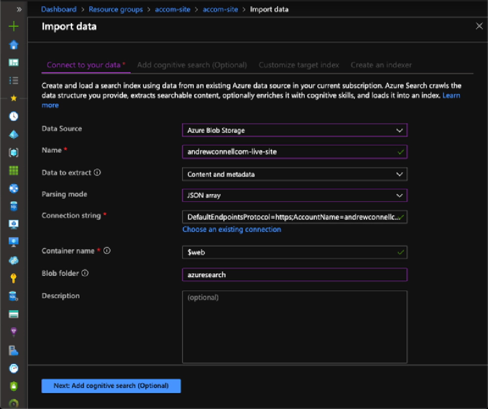 Importing data into Azure Search resource