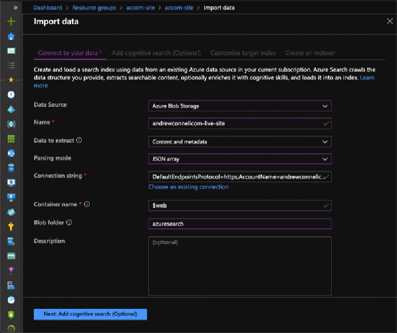 Importing data into Azure Search resource