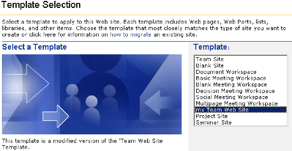 Figure 3: WSS Template Selection Page