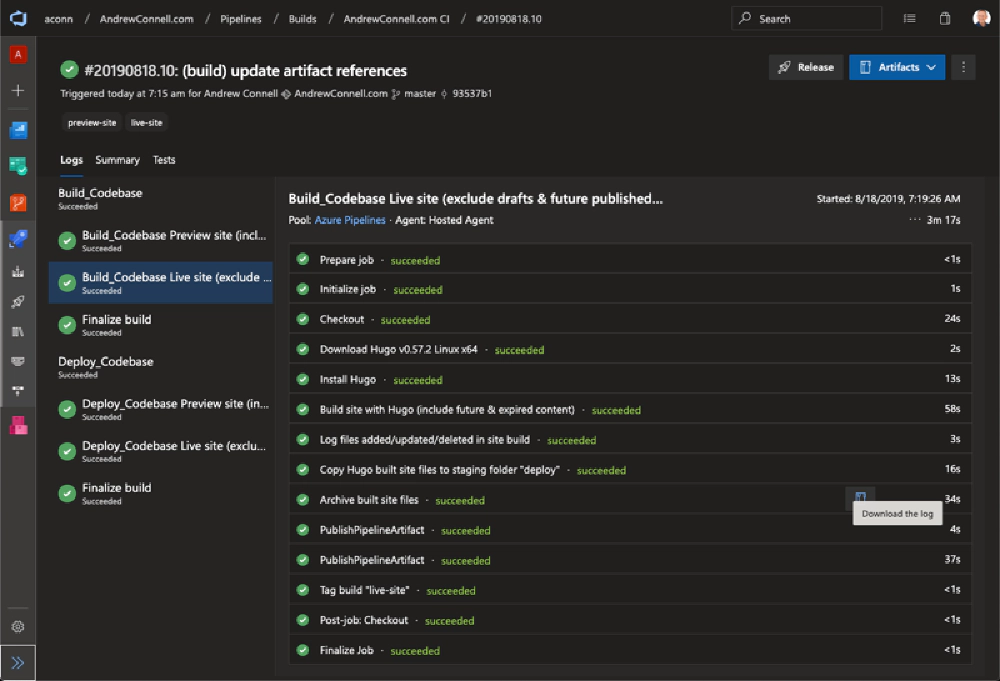 Azure DevOps Build Log Results
