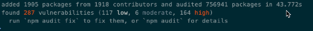 npm displaying list of vulnerabilities