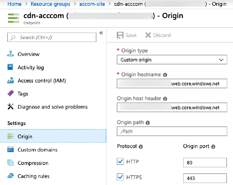 Azure CDN Endpoint Origin settings Azure CDN Endpoint Origin settings