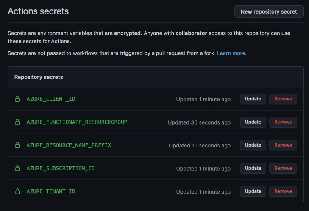 Github repo secrets for Azure AD authentication & where to provision Azure resources