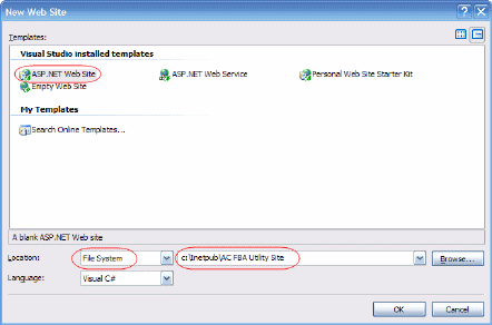 Figure 2 – Visual Studio 2005 New Web Site dialog