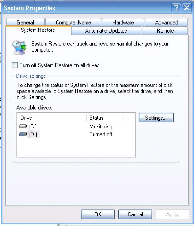 System Properties - System Restore System Properties - System Restore