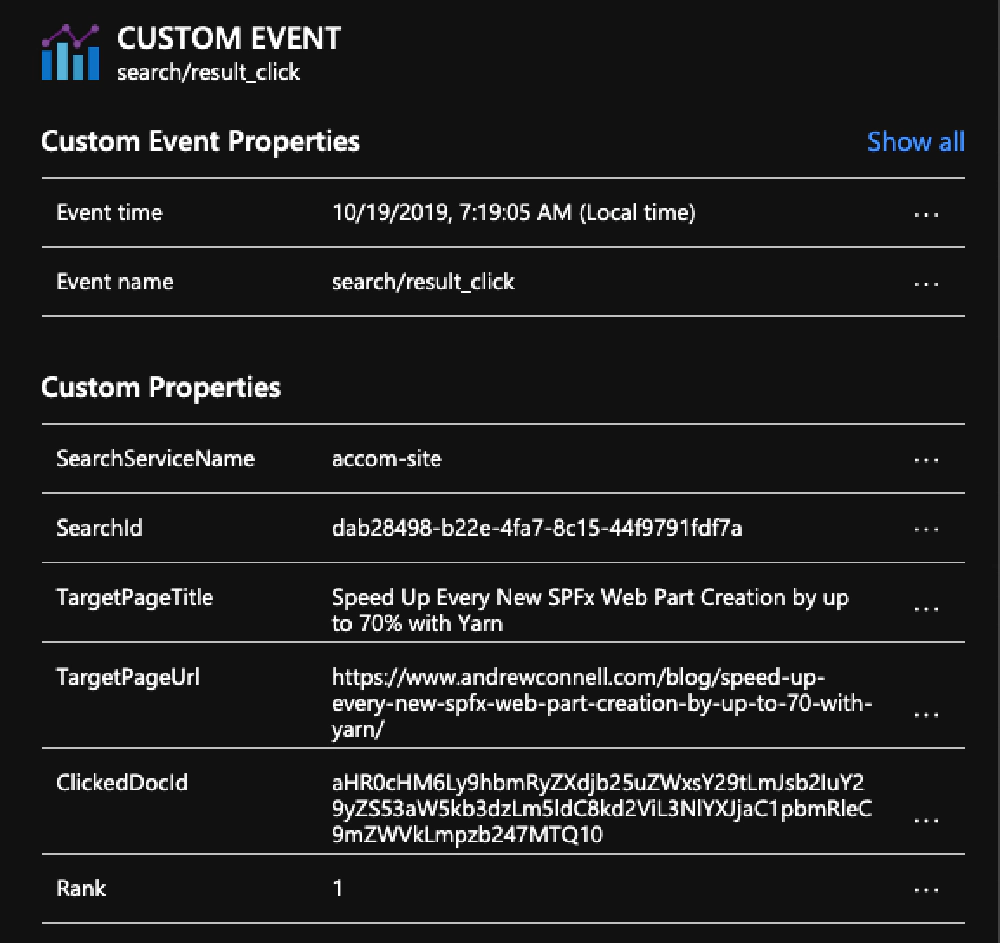 Azure App Insights - Search Result Click Details Azure App Insights - Search Result Click Details