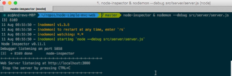 Using nodemon & node-inspector Using nodemon & node-inspector