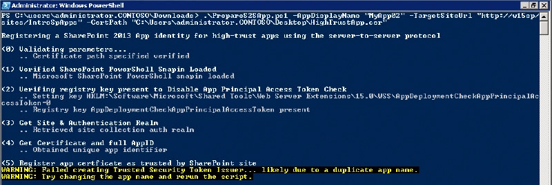 Warning message when running without unique name