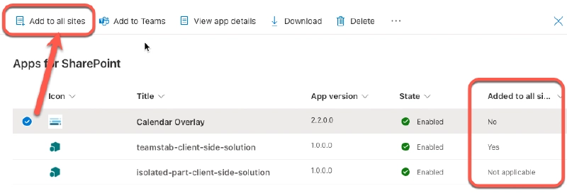 Add apps to new sites