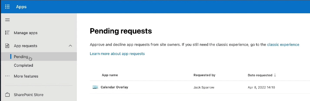 Pending app requests Pending app requests