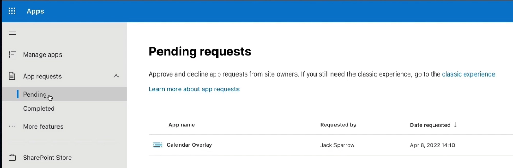 Pending app requests