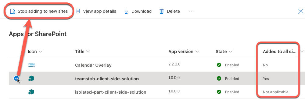 Stop adding apps to new sites Stop adding apps to new sites