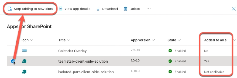 Stop adding apps to new sites