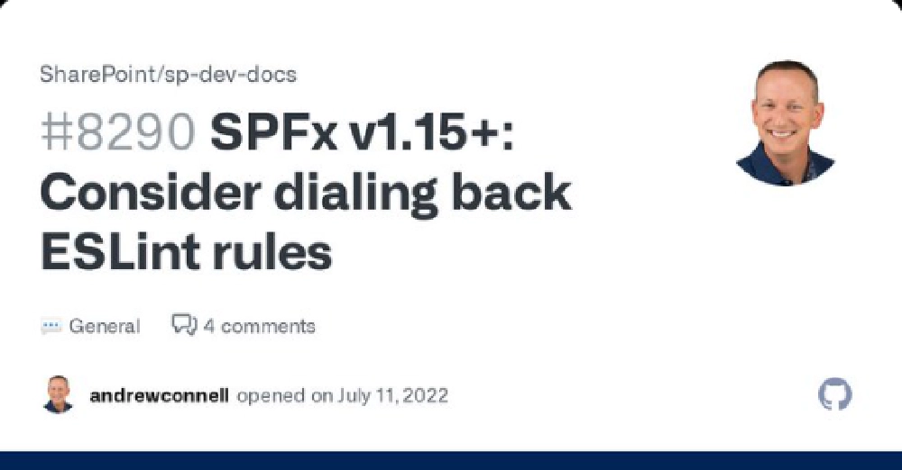 GitHub issue #8290: SPFx v1.15+ Consider dialing back ESLint rules
