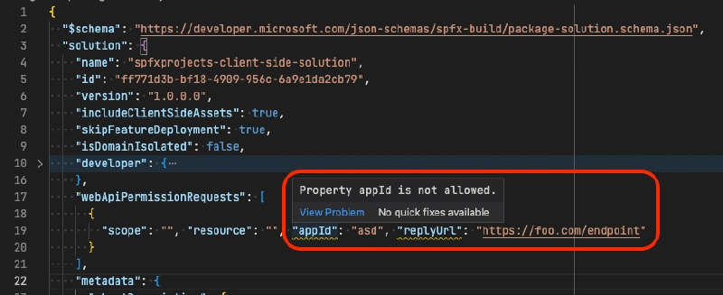 Validation error with package-solution.json
