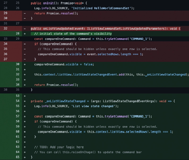 Changes to the ListView Command Set default code Changes to the ListView Command Set default code