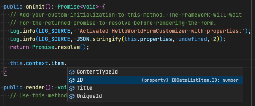 The new IFormCustomizerContext.item exposing the select list item’s properties
