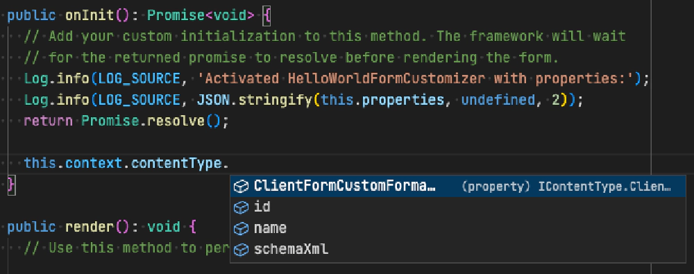 Accessing the list form JSON formatting set on the current item’s content type via the new IListCustomizerContext.contentType.ClientFormCustomFormatter property