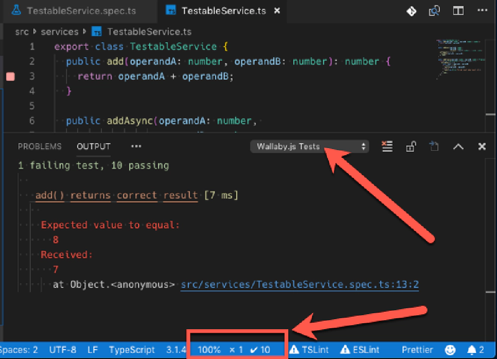 Wallaby.js test console Wallaby.js test console