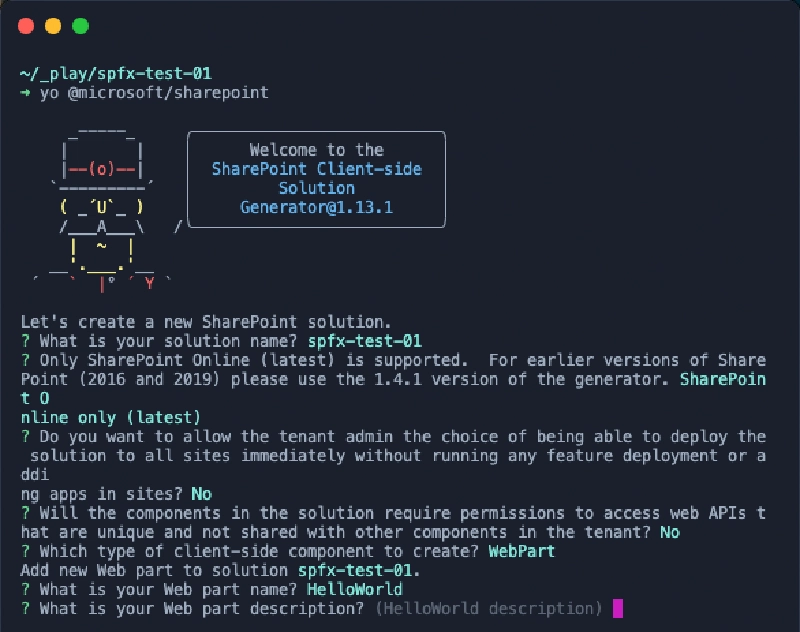 Running the Yeoman generator for the SharePoint Framework