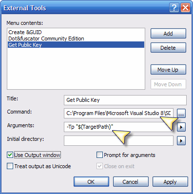 Creating an external tool in Visual Studio 2005